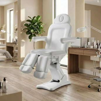 Fußpflegestuhl Elektrisch 6674A Weiß mit verstellbaren Funktionen und abklappbaren Armlehnen für Komfort in Fußpflege und Wellne