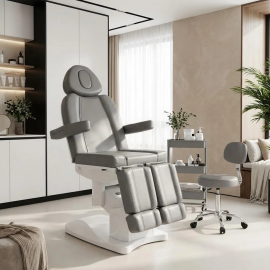 Elektrischer Fußpflegestuhl in Grau mit verstellbarer Rückenlehne