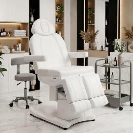 Moderner Fußpflegestuhl elektrisch, weiß, mit flexibler Fußstütze
